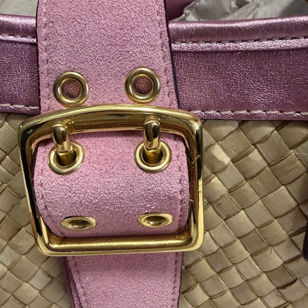 Coach Hamptons Suede Metallic Leather Straw Carryall Bag Style 4419 Vintage 2004 - Picture 9 of 17